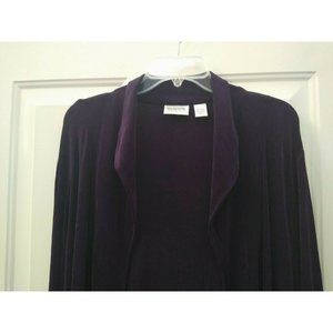 Chico's Travelers Cardigan Open Front Blouse Size 2 M Eggplant Acetate Stretch